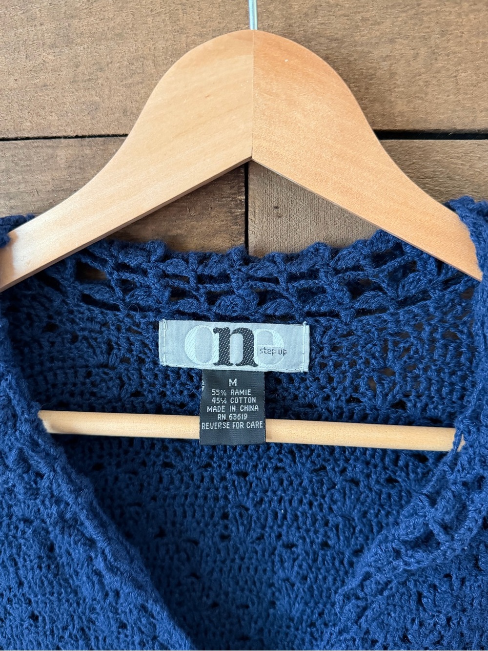 Y2K Navy Crochet Knit Cardigan Top Ramie Cotton Cottagecore Boho - Picture 3 of 8